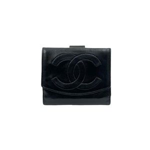 CHANEL Authentic Black Lambskin Leather Logo Wallet
